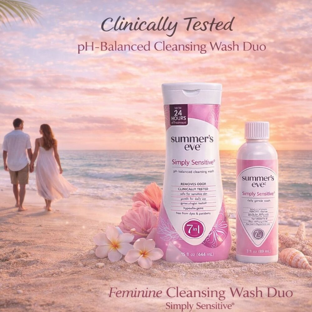 SUMMER'S EVE Feminine Wash Womens Duo Pack Pink New Simply Sensitive pH Balanced